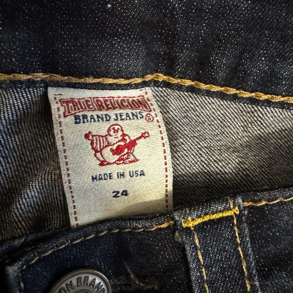 True Religion Jeans Women’s Avery Low Rise Straight Leg Sz 24 Dark Wash Stretch - Picture 3 of 7
